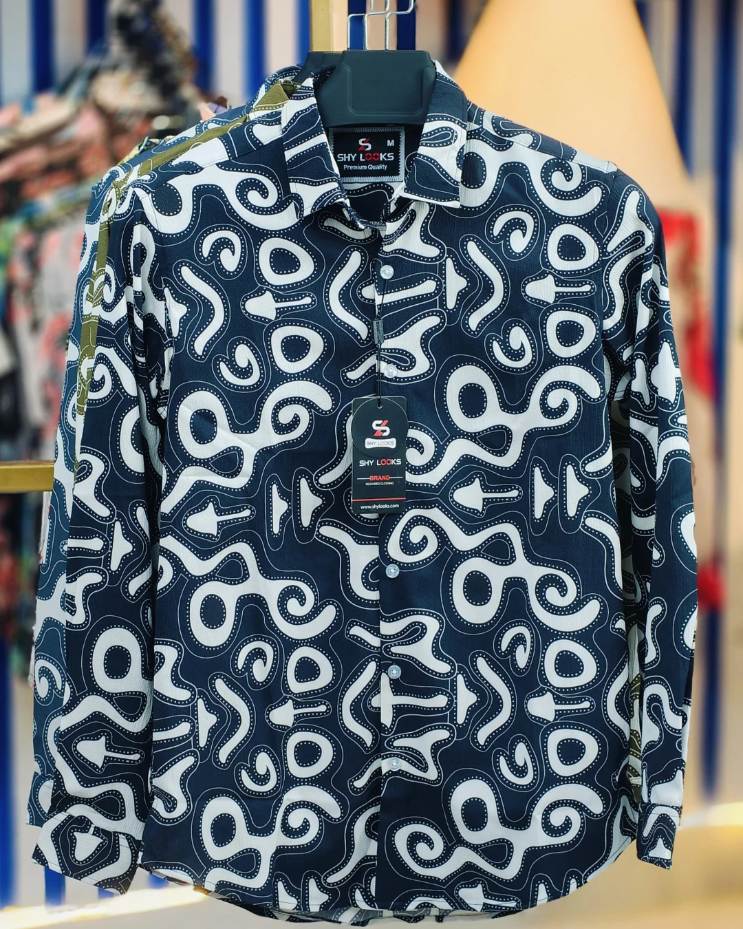 Midnight Navy Tribal Glyph Saffron Cotton Shirt
