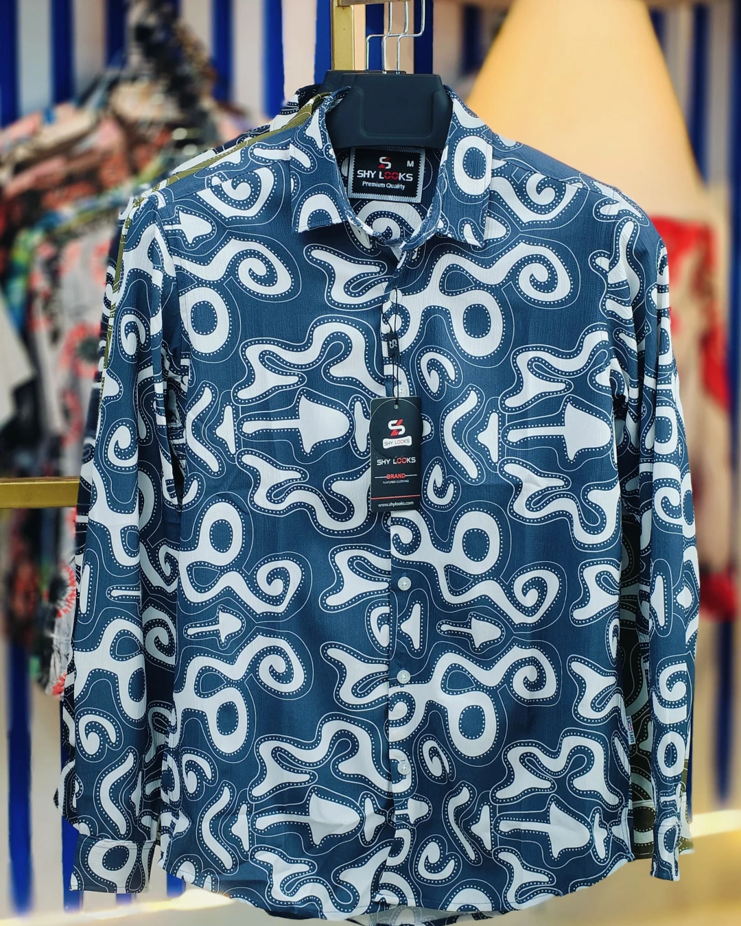 Midnight Navy Tribal Glyph Saffron Cotton Shirt