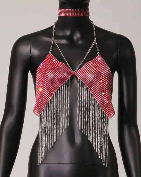 Clubwear Rhinestone Tassel Sexy Tank Tops Backless Halter (Free Size)