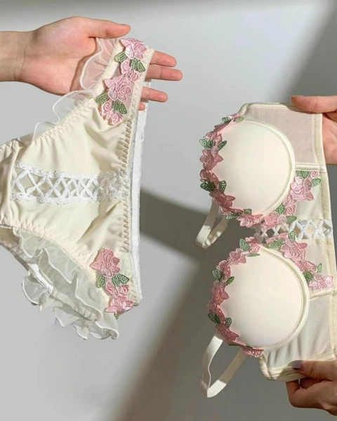 Floral Embroidery Flower Bra Panty Set