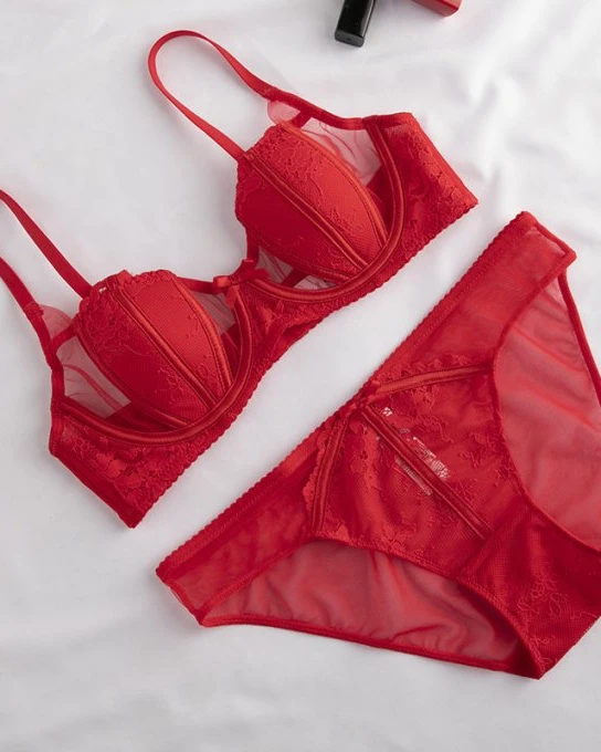 Floral Transparent Bra Panty Set