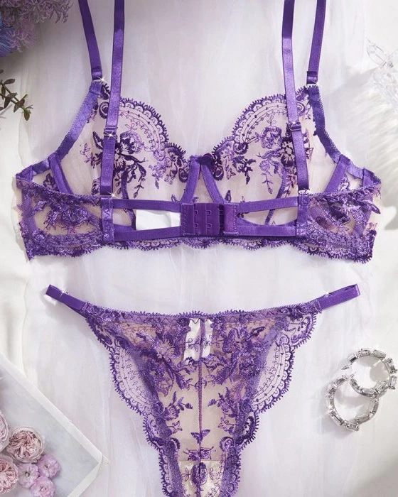 Transparent Embroidey Bra Panty Set