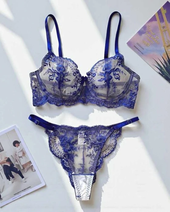 Transparent Embroidey Bra Panty Set