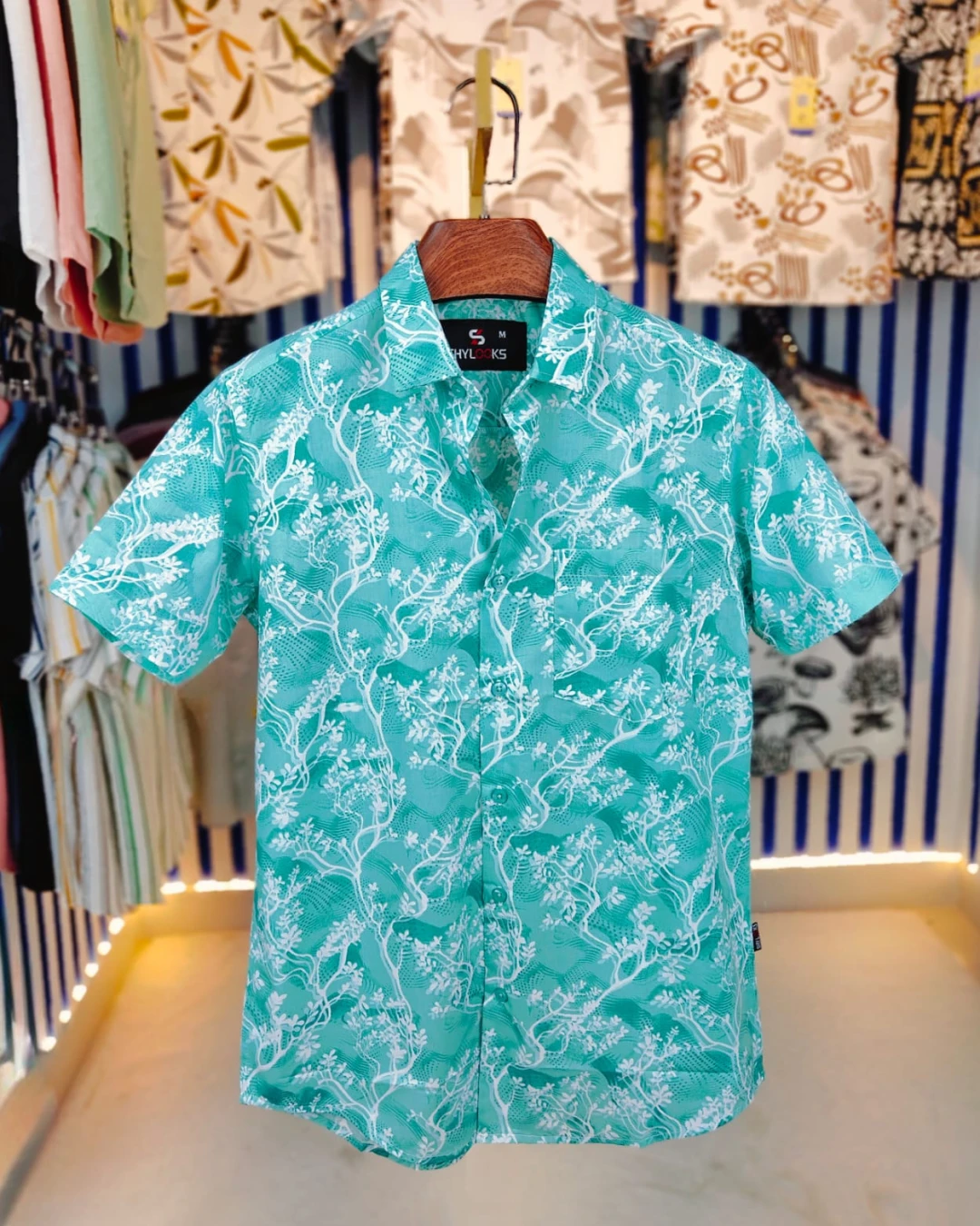 Turquoise Meadow Pure Cotton Half-Sleeve Shirt