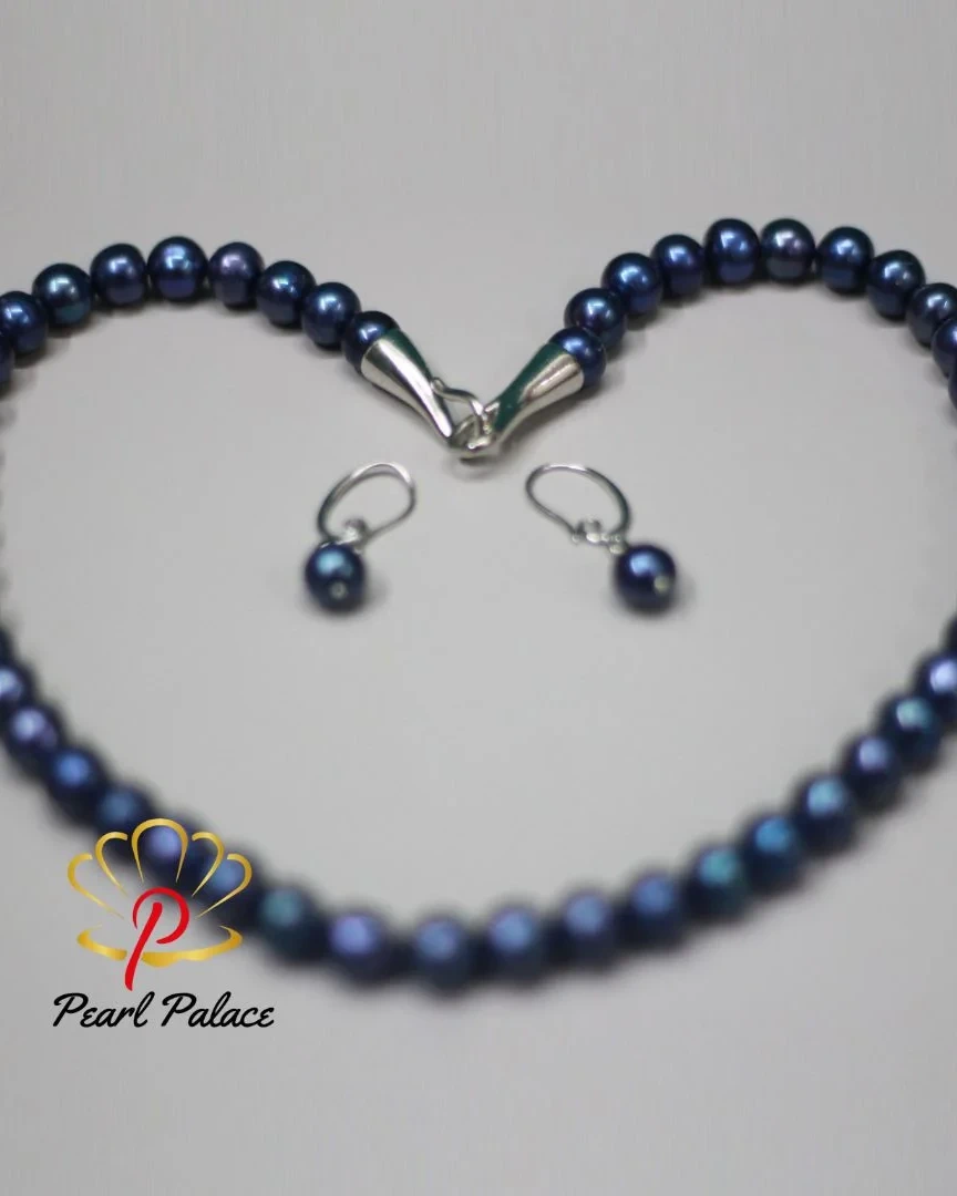 Exquisite 9-10mm Blue Freshwater Pearl Earring Set with Exclusive Clasp Lock