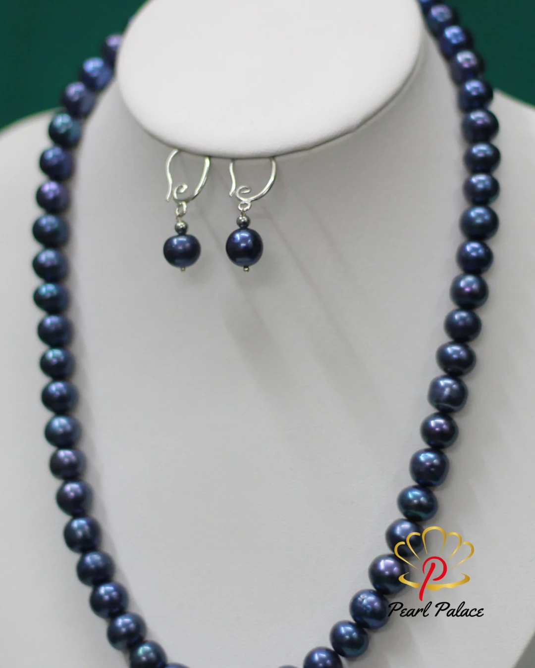 Exquisite 9-10mm Blue Freshwater Pearl Earring Set with Exclusive Clasp Lock