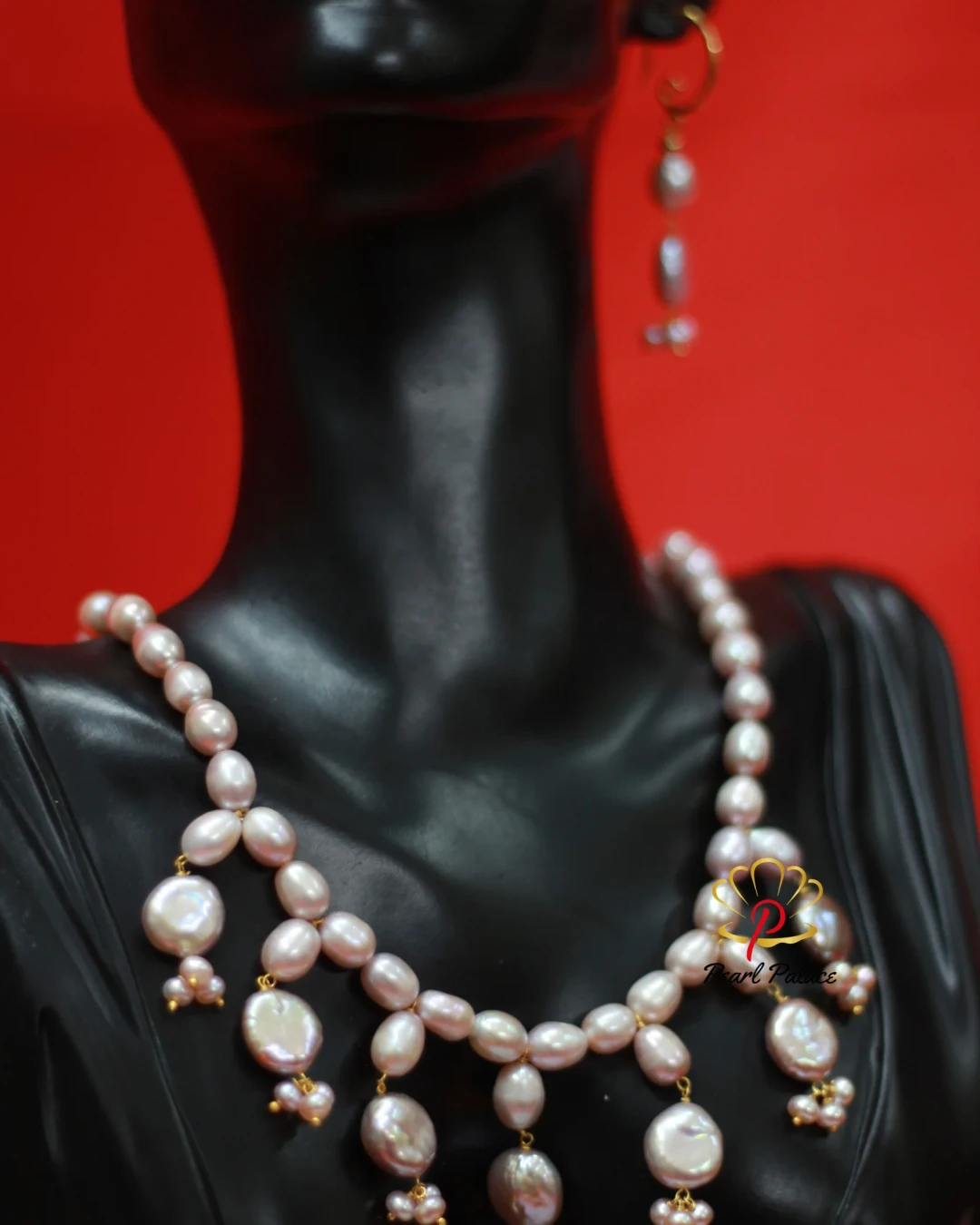 Coin Pearl & Rice Pearl Purple Necklace Set with Matching Earrings