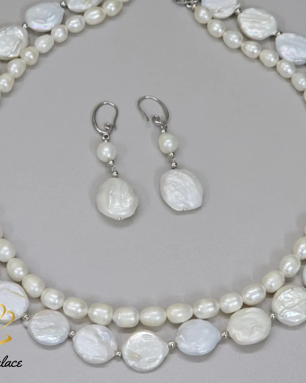Coin pearl & Rice pearl 2 layer necklace set