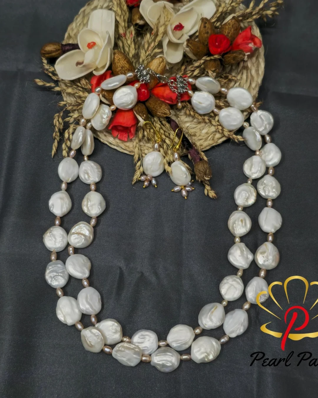 Magnificent Beauty: Freshwater Baroque Coin Pearls layer necklace and earrings