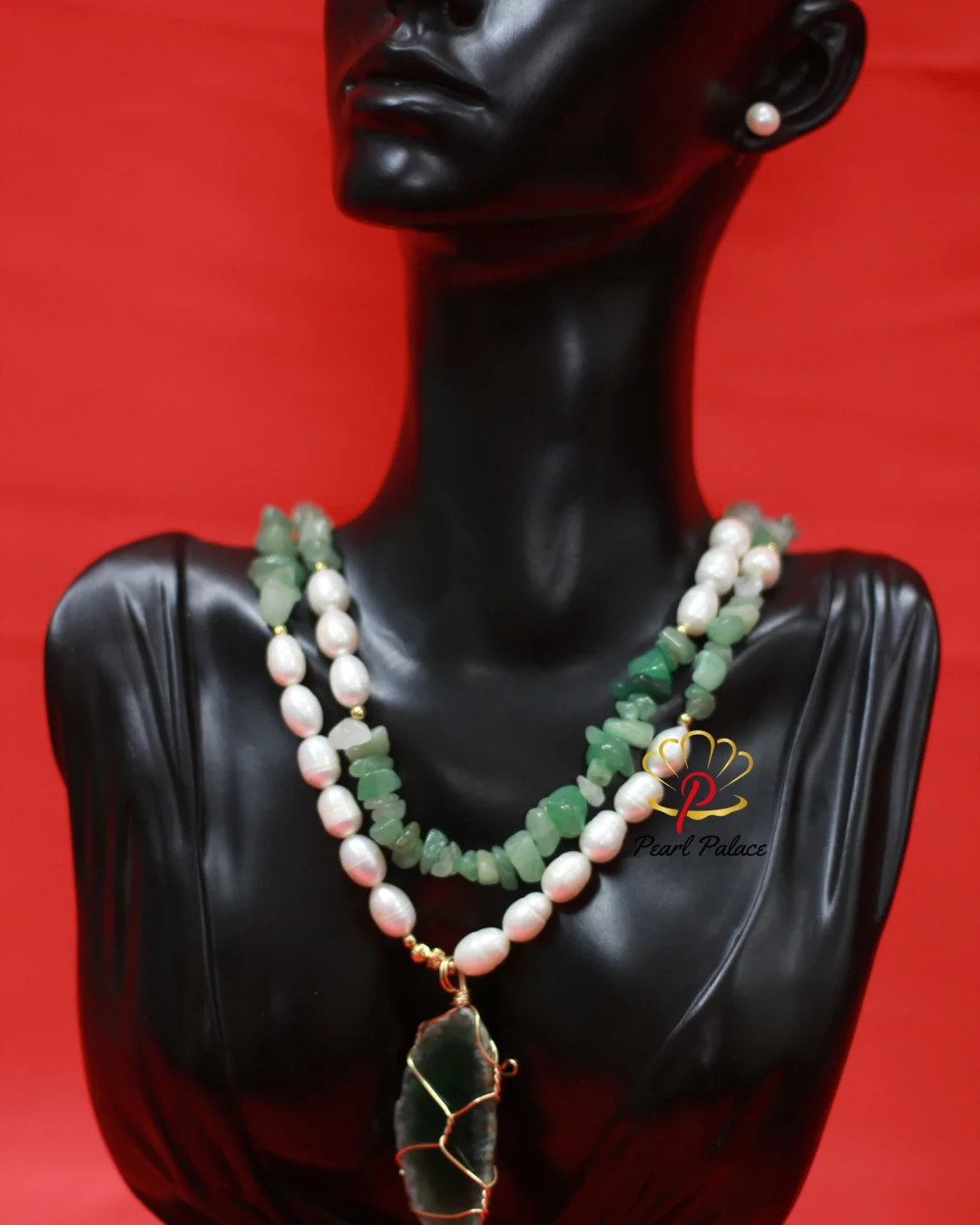 Rice pearl & penna stone With pendant