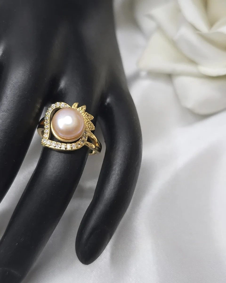Blooming Heart Pink Pearl Rings
