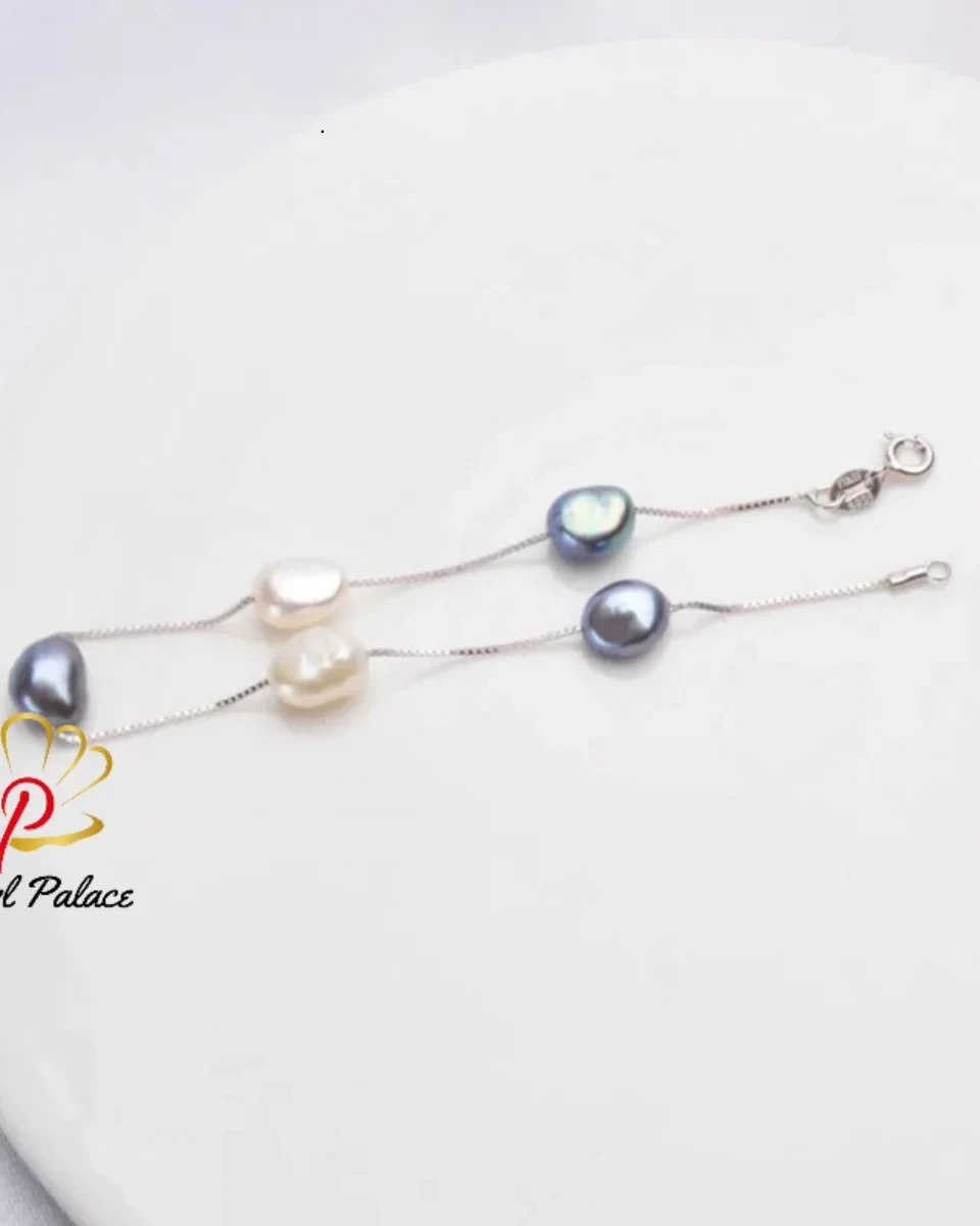 Genuine 925 Sterling Silver Natural Baroque Pearl Bracelet Fashion 6-7mm Freshwater pearl Jewelry For Women