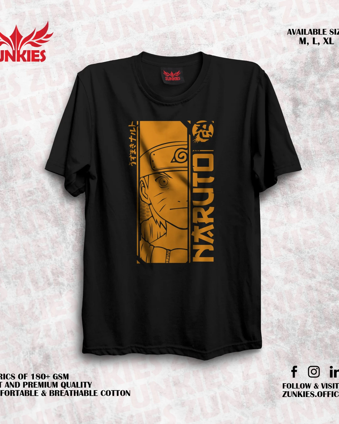 Naruto: Shippuden - Zunkies Oversized Drop Shoulder Black T-shirt-2