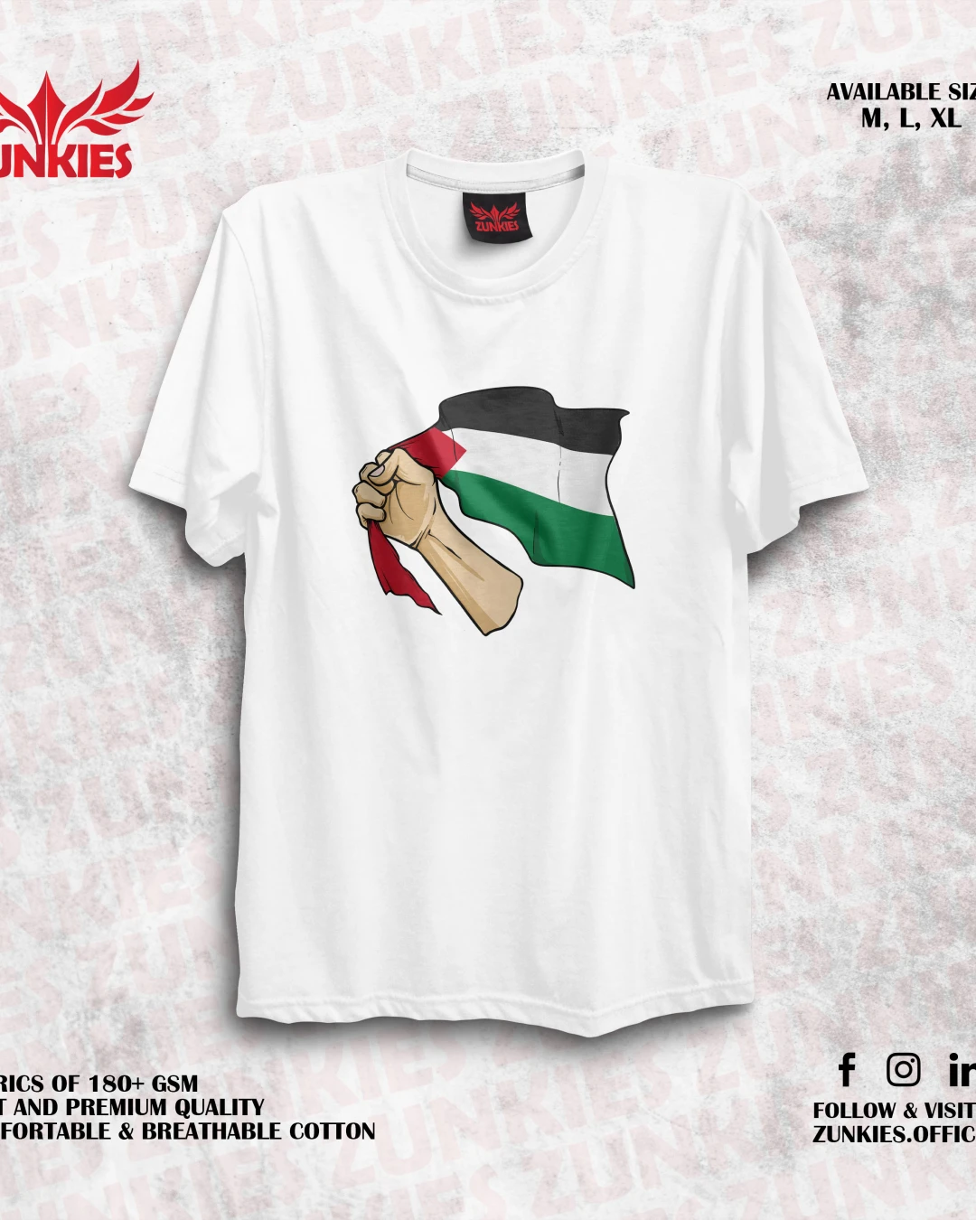 Free Palestine - Zunkies Oversized Drop Shoulder White T-shirt