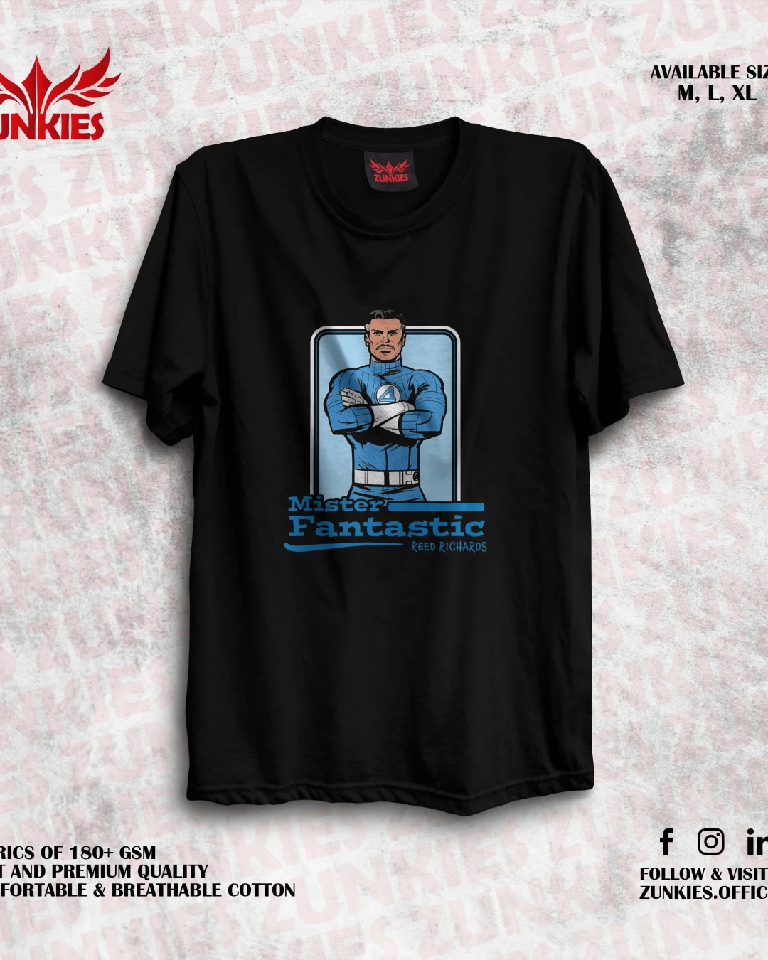 Zunkies Fantastic Four Oversized Drop Shoulder Black T-shirt
