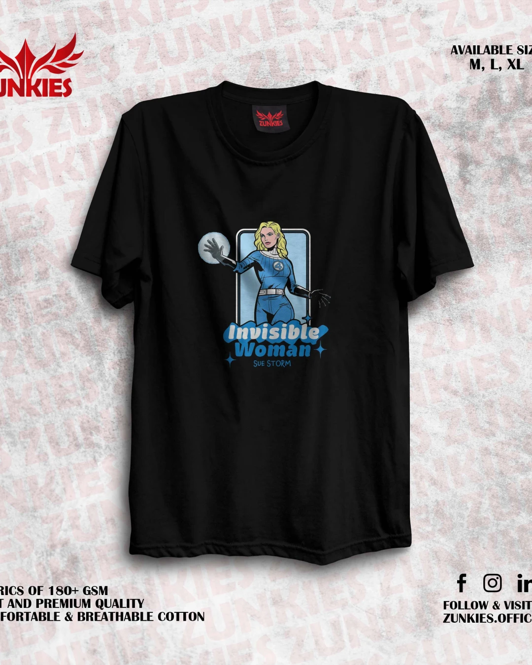 Zunkies Fantastic Four Oversized Drop Shoulder Black T-shirt-5
