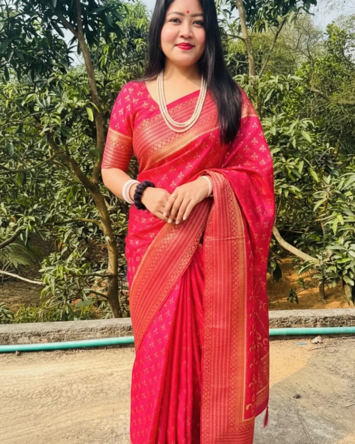 Radiant Crimson Silk Saree