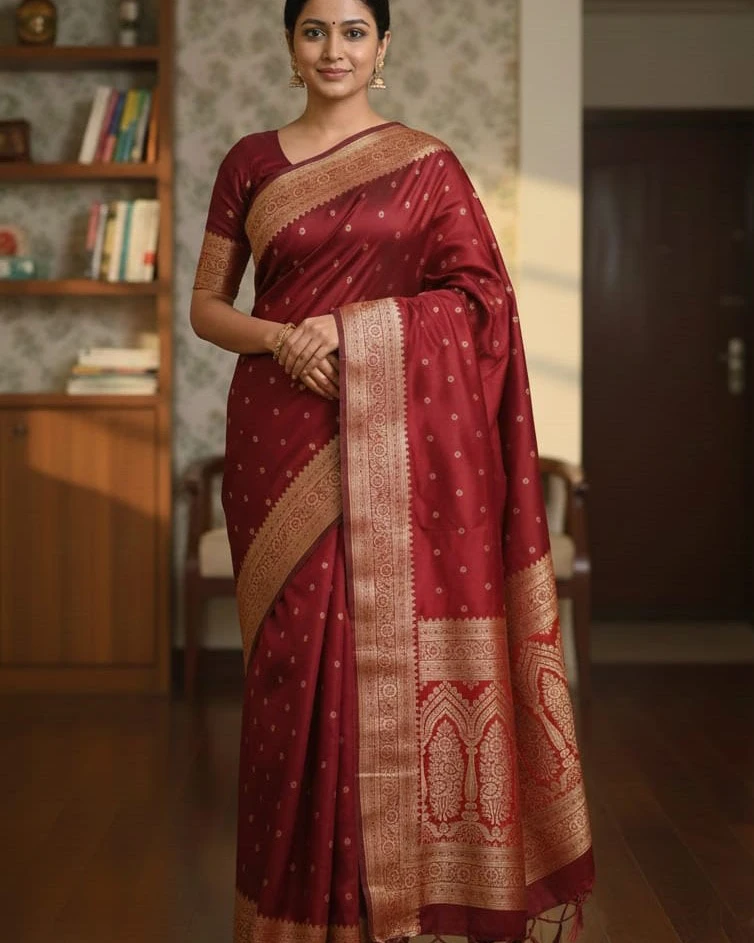 Burgundy Traditional Silk Saree