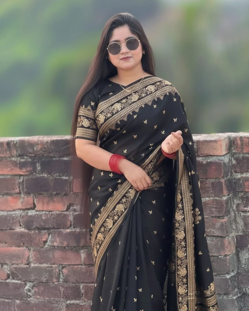 Midnight Onyx Heritage Silk Saree