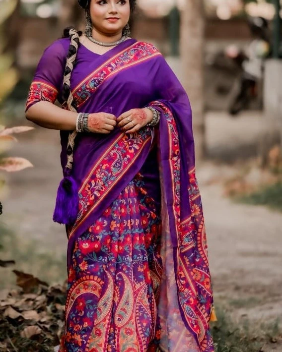 Royal Purple Tanduri Silk Skin-Print Saree