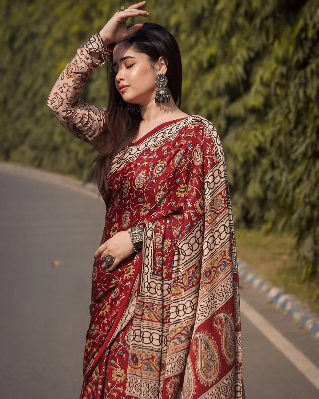 Deep Maroon Tanduri Silk Skin-Print Saree