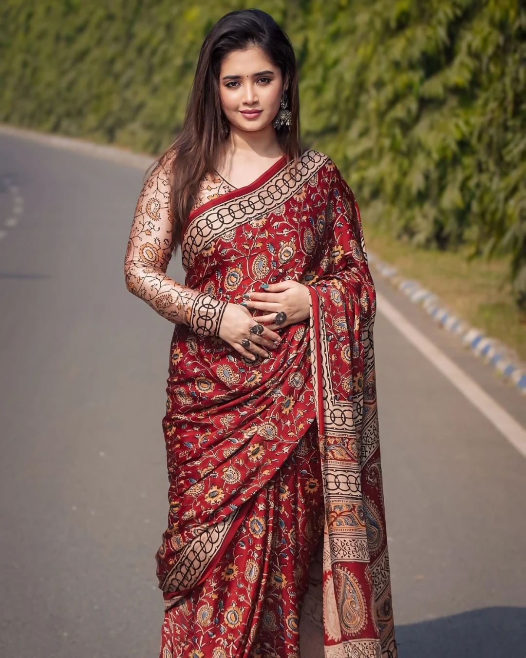 Deep Maroon Tanduri Silk Skin-Print Saree