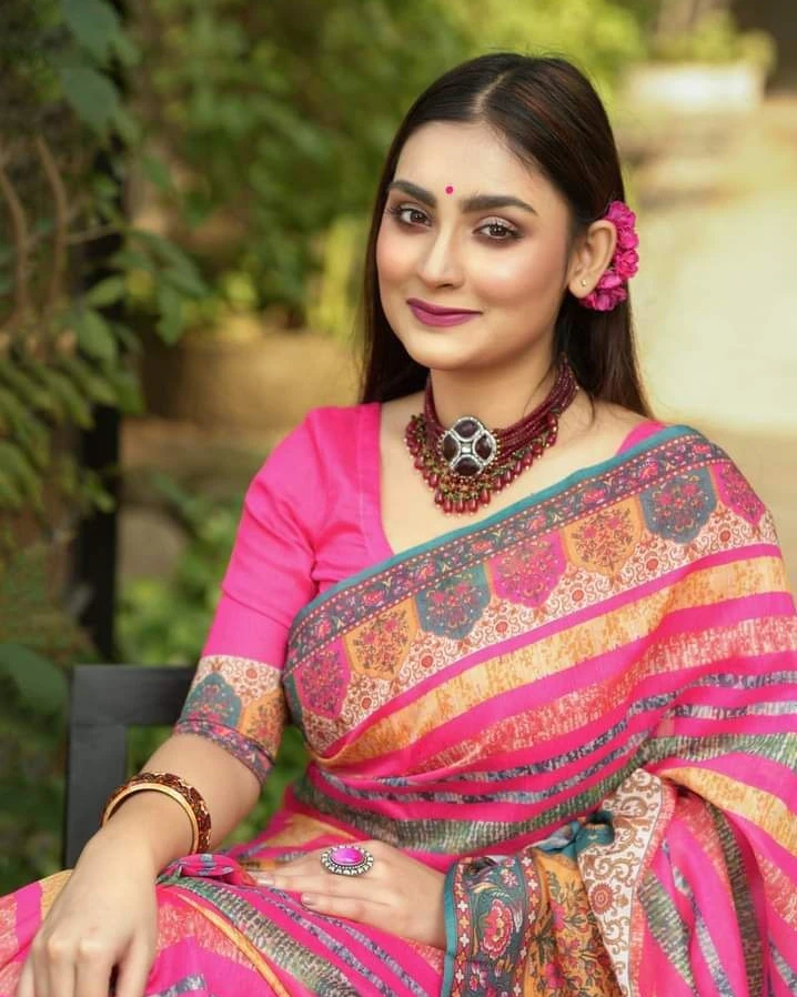 Multicolor Striped Floral Tanduri Silk Saree
