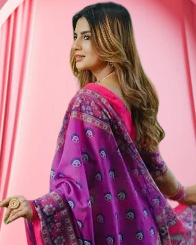 Vibrant Magenta & Purple Tanduri Silk Skin-Print Saree