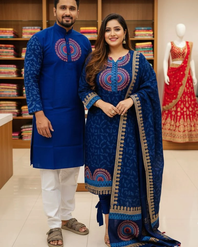 Royal Blue Mandala Motif Couple Set