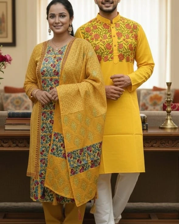 Amber Yellow Floral Vine Embroidery Set