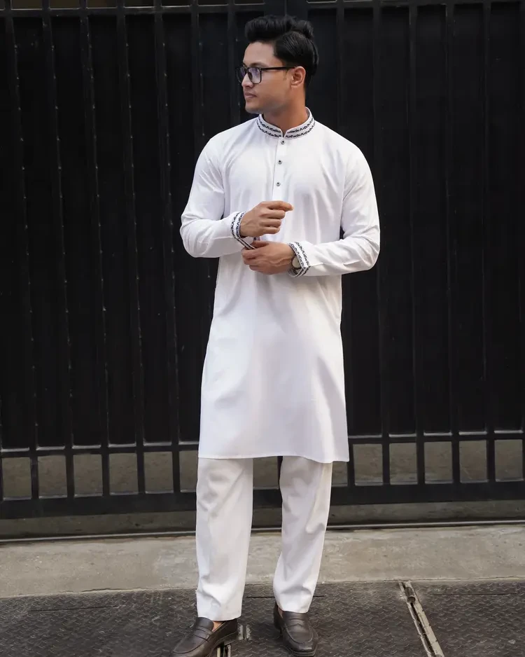 Indian Bamboo Cotton Panjabi (White)