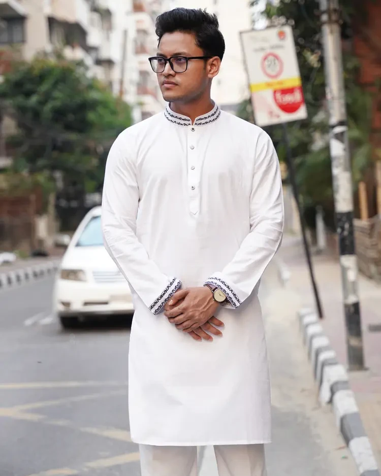Indian Bamboo Cotton Panjabi (White)