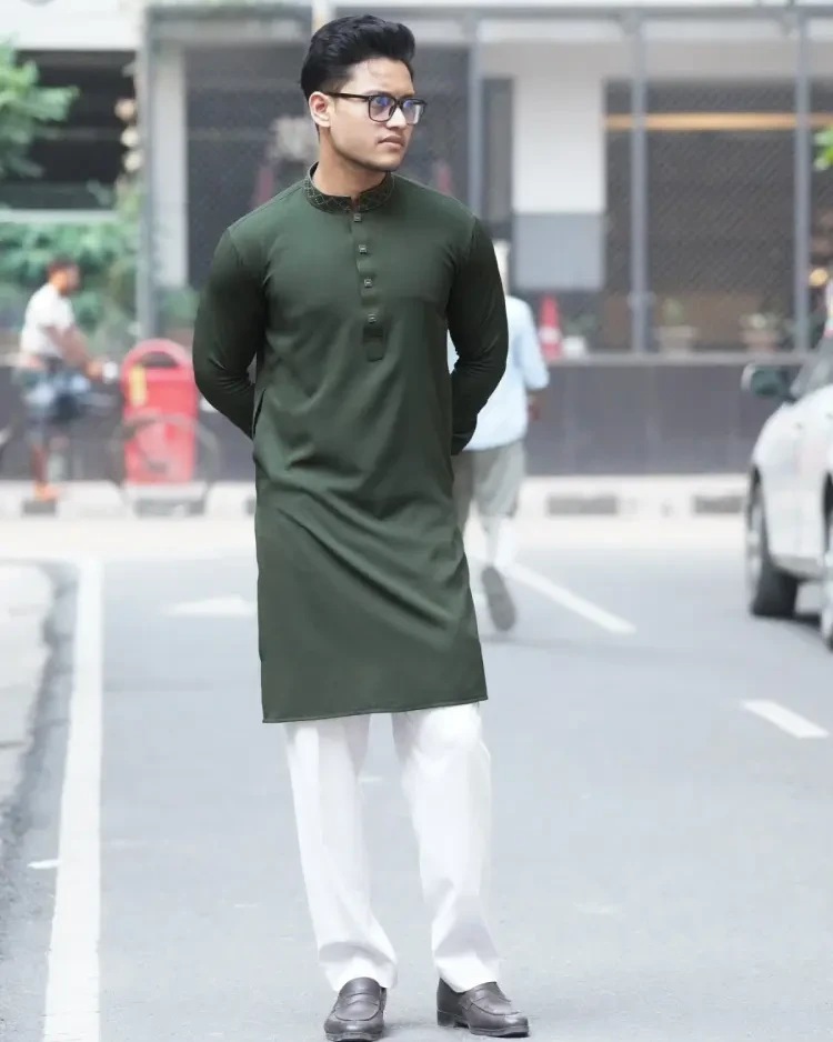 Chinese Chelly Cotton Panjabi (Olive)