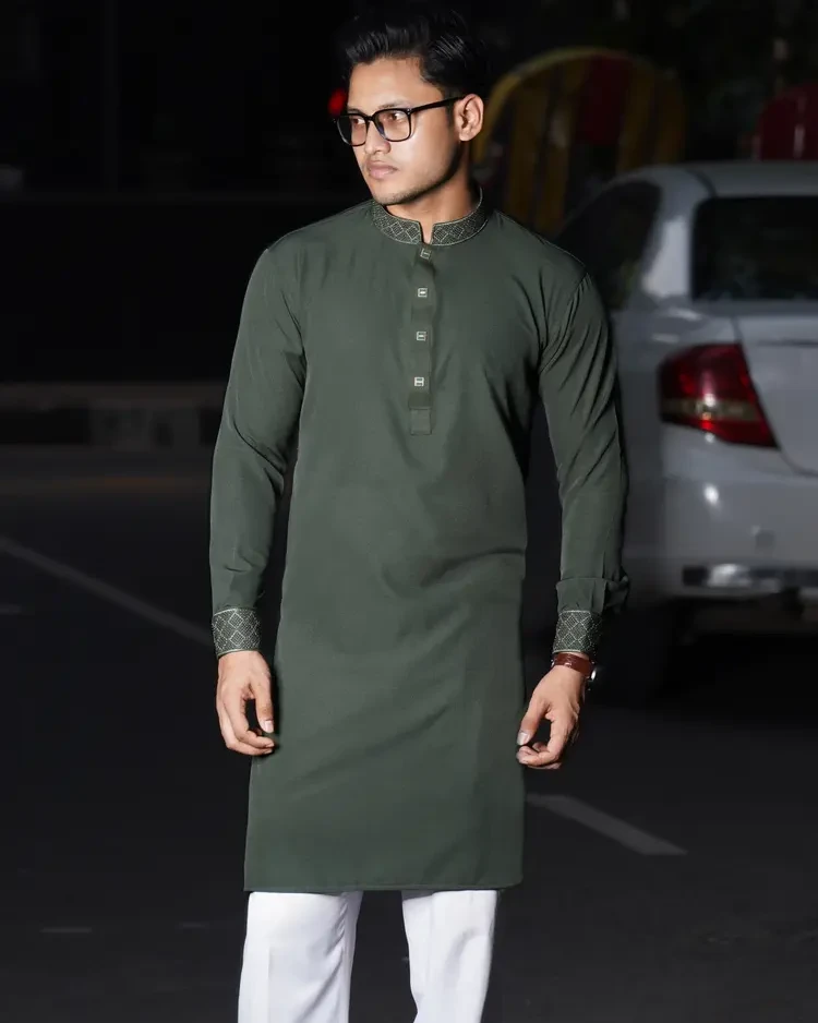 Chinese Chelly Cotton Panjabi (Olive)