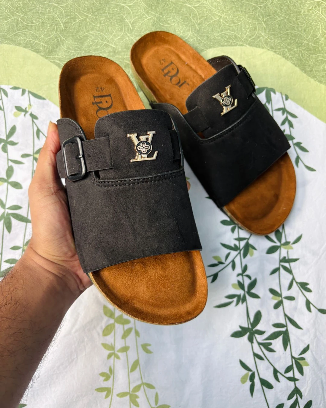 LV & Dio0r Collaboration Black Slides For Men