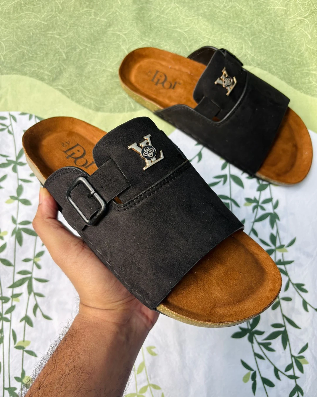 LV & Dio0r Collaboration Black Slides For Men