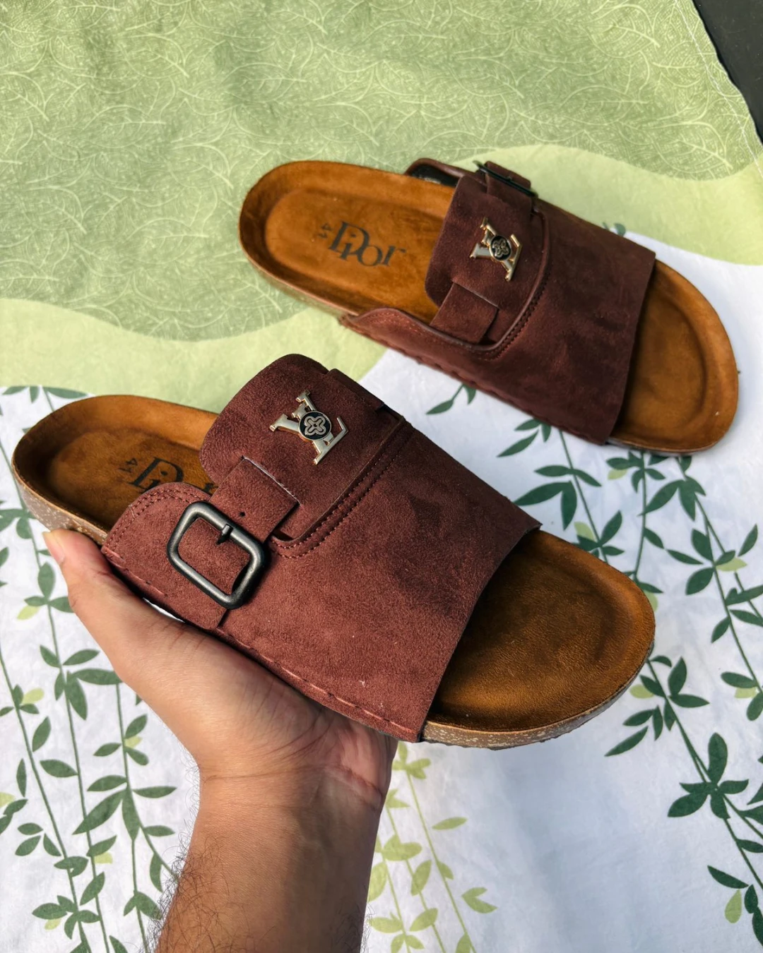 LV & Di0or Collaboration Maroon Slides For Men