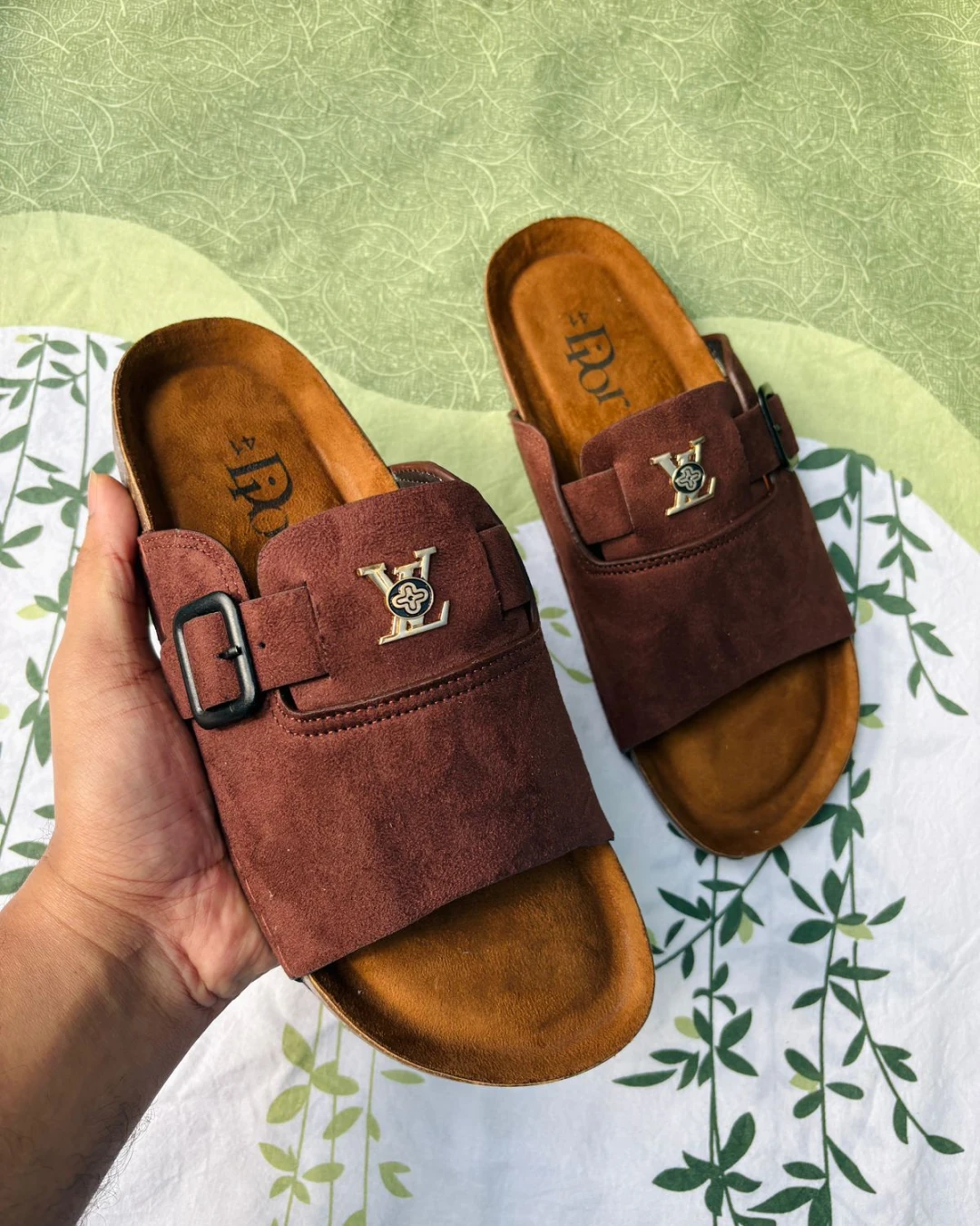 LV & Di0or Collaboration Maroon Slides For Men