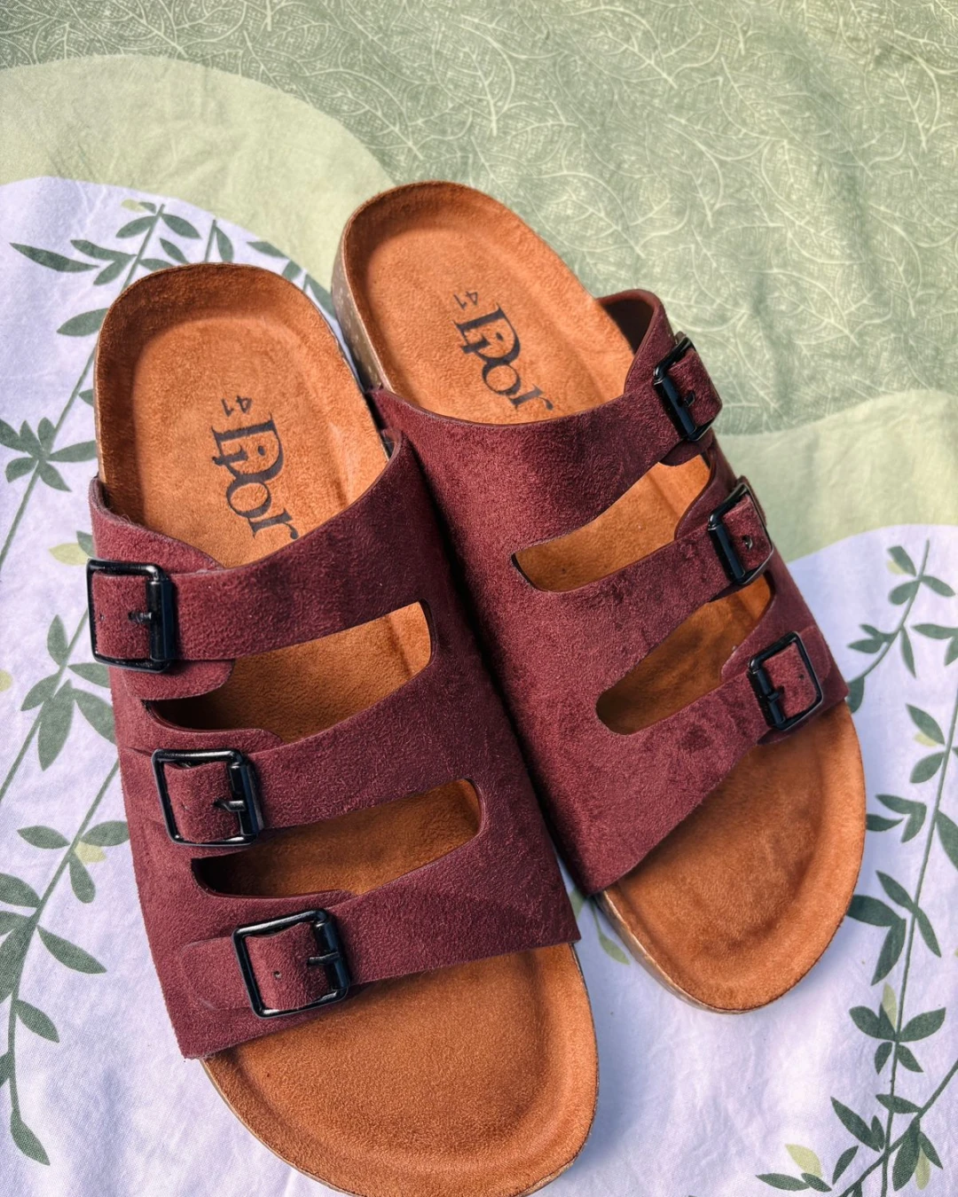 Three-Strap Maroon "Arizonaa" Style Sandals