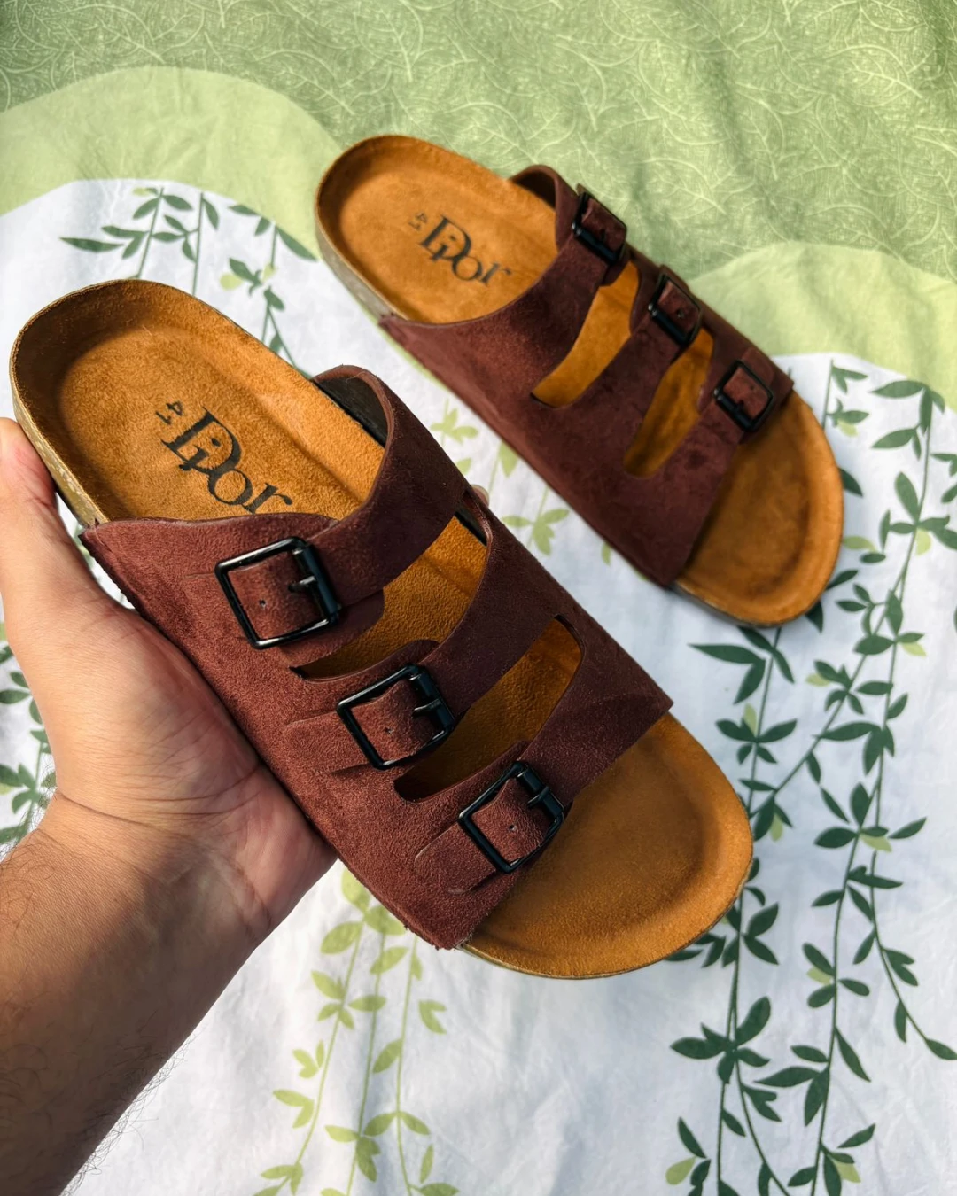 Three-Strap Maroon "Arizonaa" Style Sandals