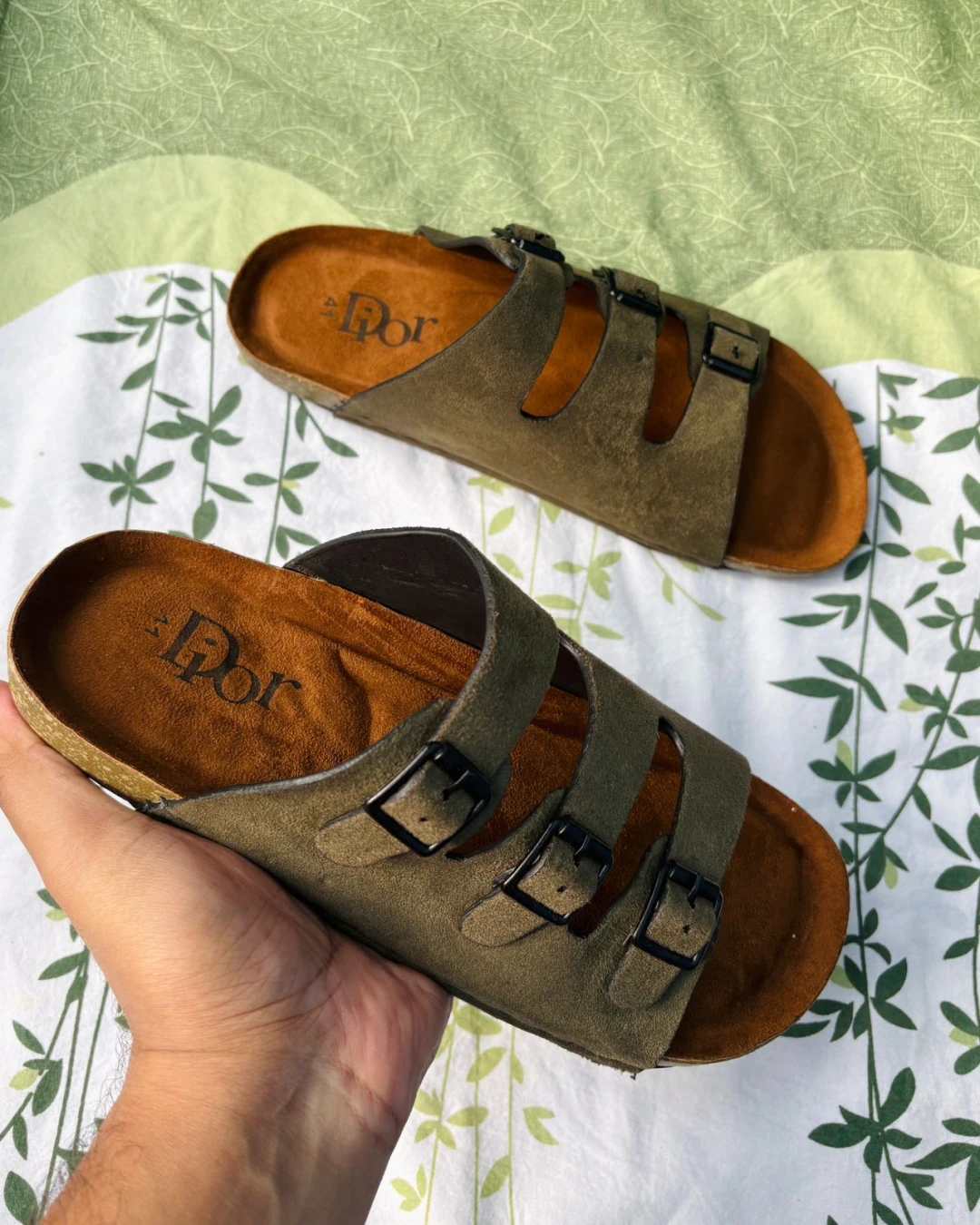 Three-Strap Olive "Arizonaa" Style Sandals