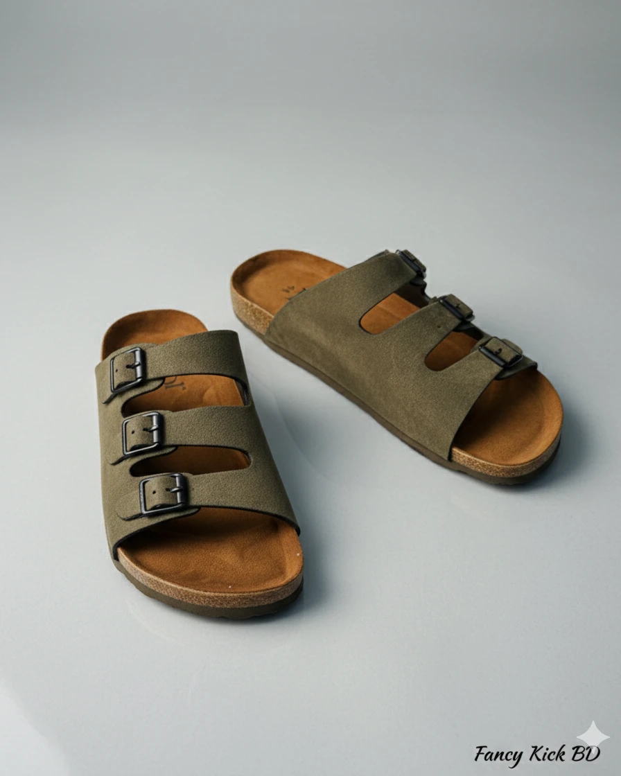 Three-Strap Olive "Arizonaa" Style Sandals
