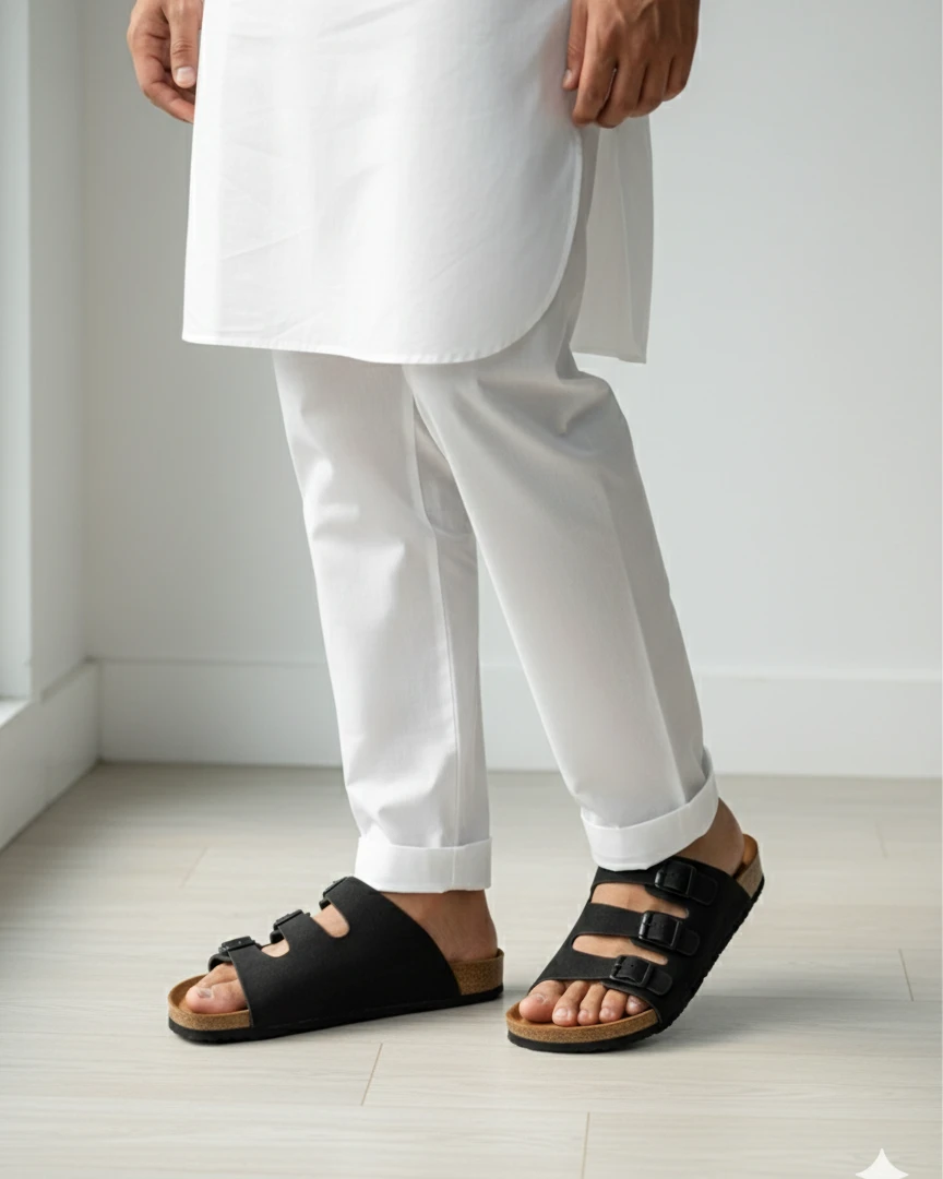Three-Strap Black "Arizonaa" Style Sandals