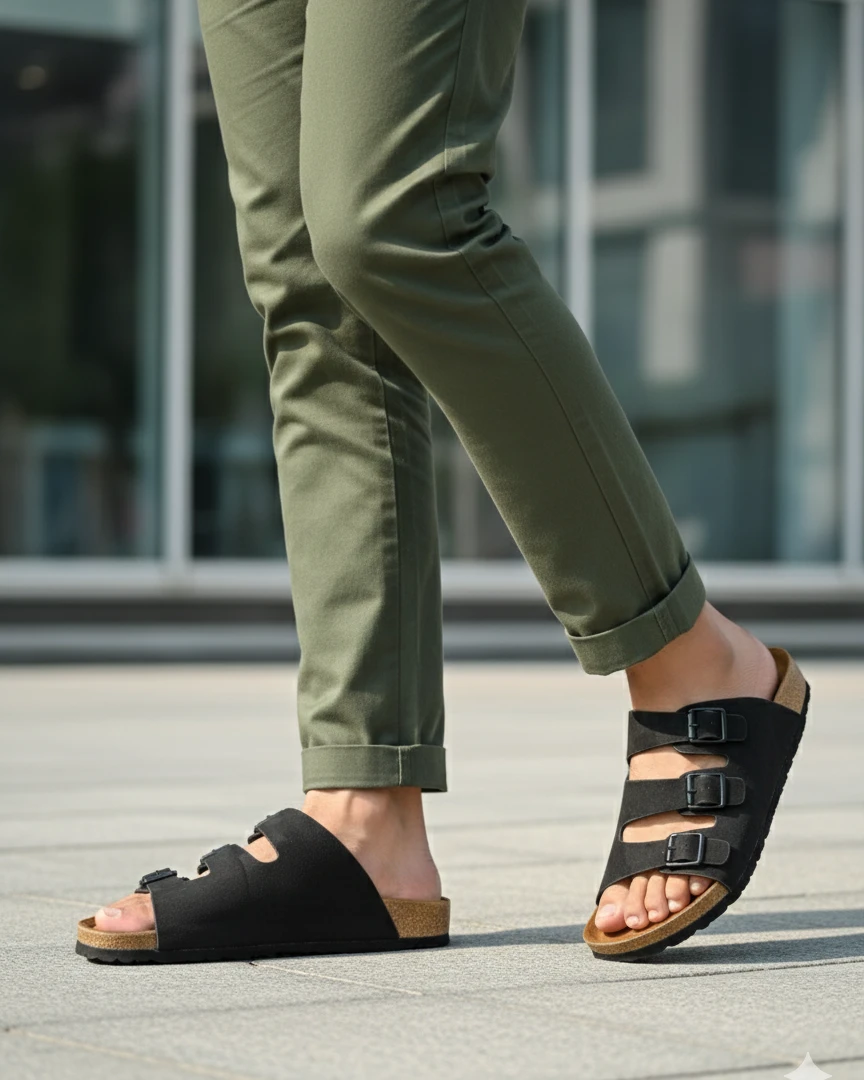 Three-Strap Black "Arizonaa" Style Sandals