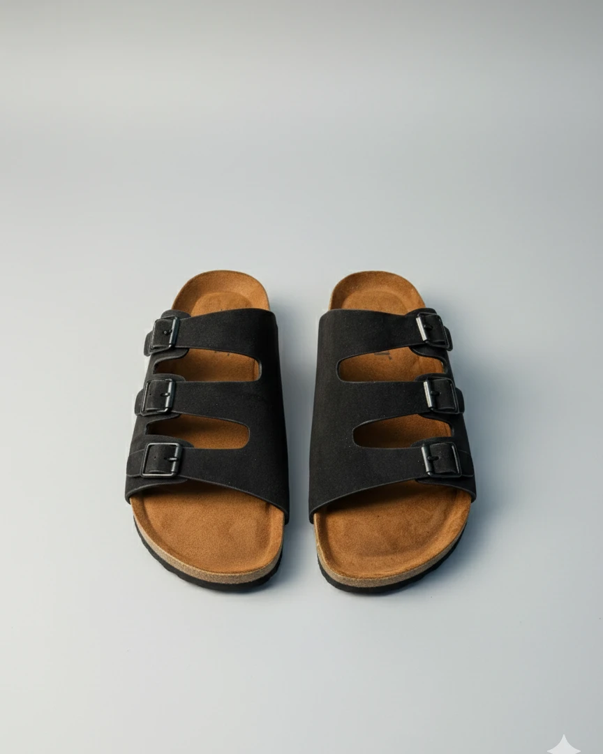 Three-Strap Black "Arizonaa" Style Sandals