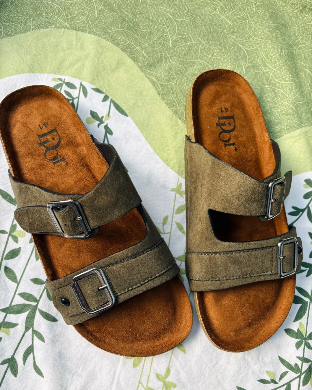 Two-Strap Olive "Arizonaa" Style Sandals