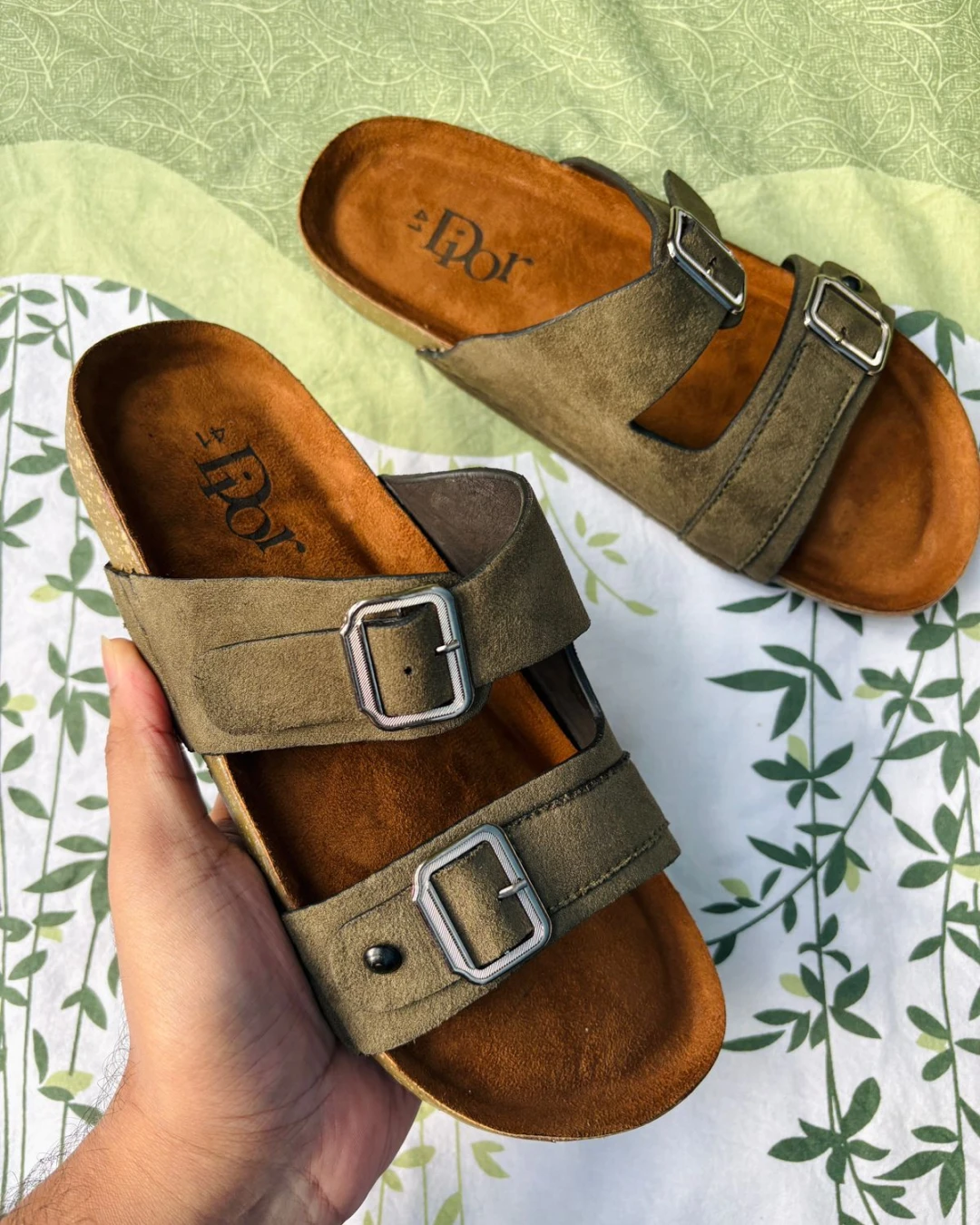 Two-Strap Olive "Arizonaa" Style Sandals