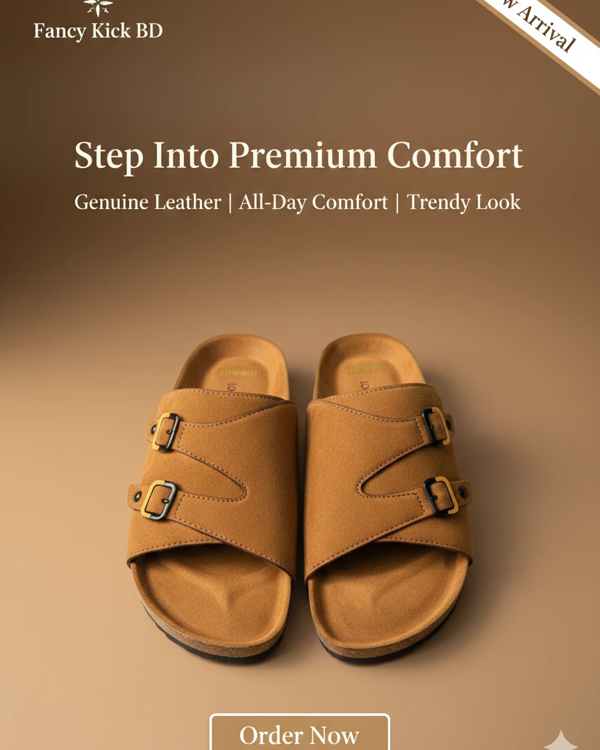 Dual-Strap Brown Men's Slides