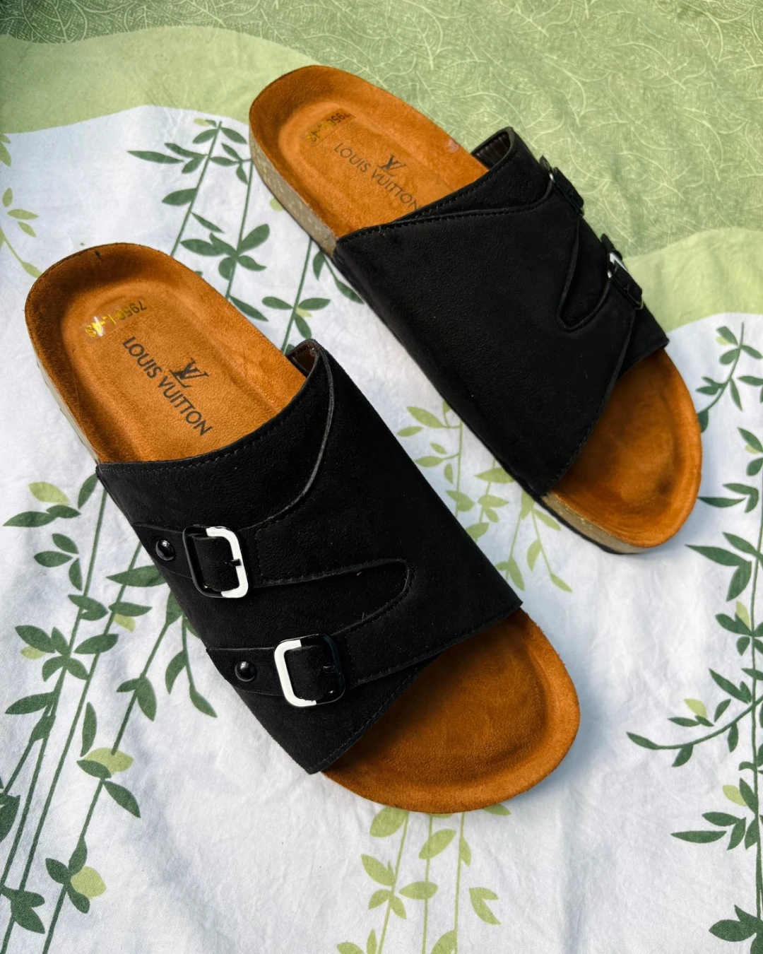 Dual-Strap Black Men's Slides