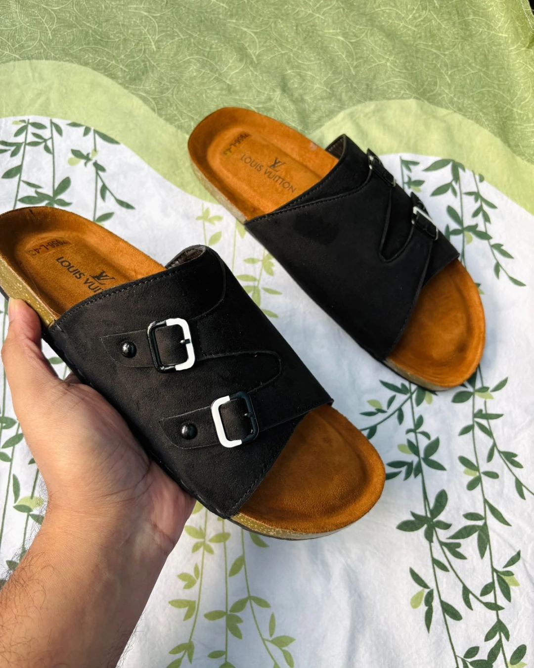 Dual-Strap Black Men's Slides